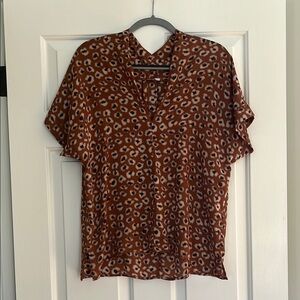Karlie Brown and Cream Relaxed Notched Collar Blouse